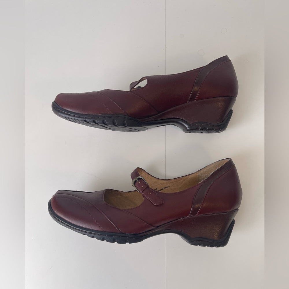 GNW Mary Jane Wedge Heels Burgundy 8M - Picture 6 of 13